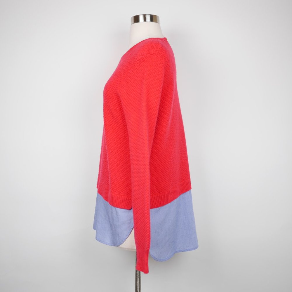 J. CREW Women's M Red knit long sleeve wool pullover sweater chambray faux shirt - Picture 6 of 10